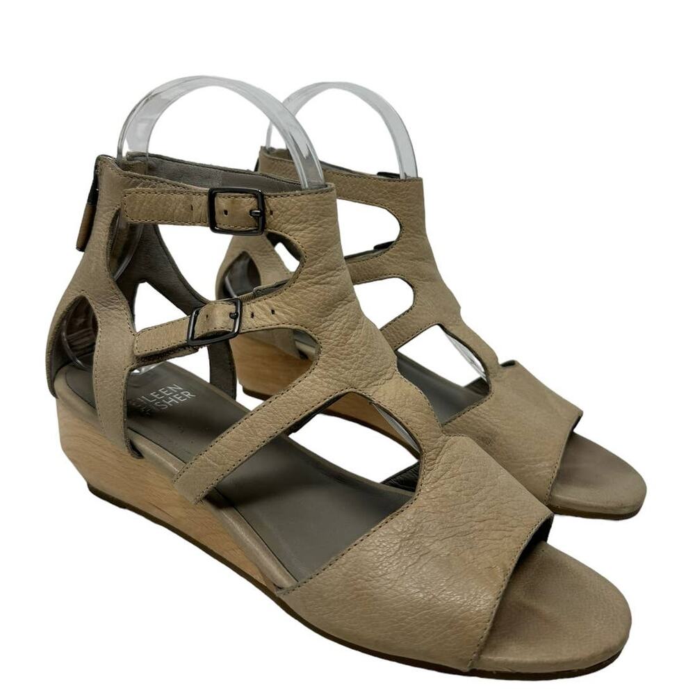 Eileen‎ Fisher Wedge Gladiator Sandal Beige Tan Leather 6